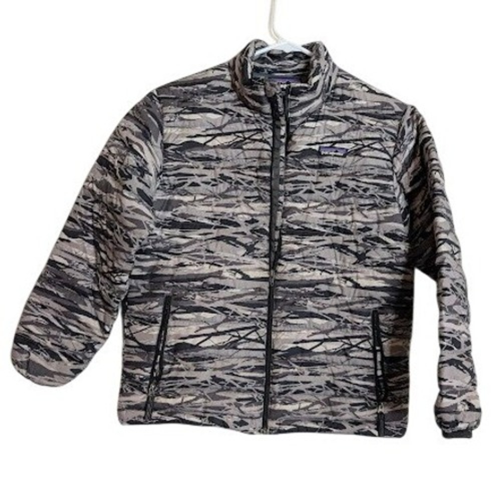 Patagonia Nano Puff Jacket‎ Kids M Grey Camo Quilted Full Zip Insulated Puffer